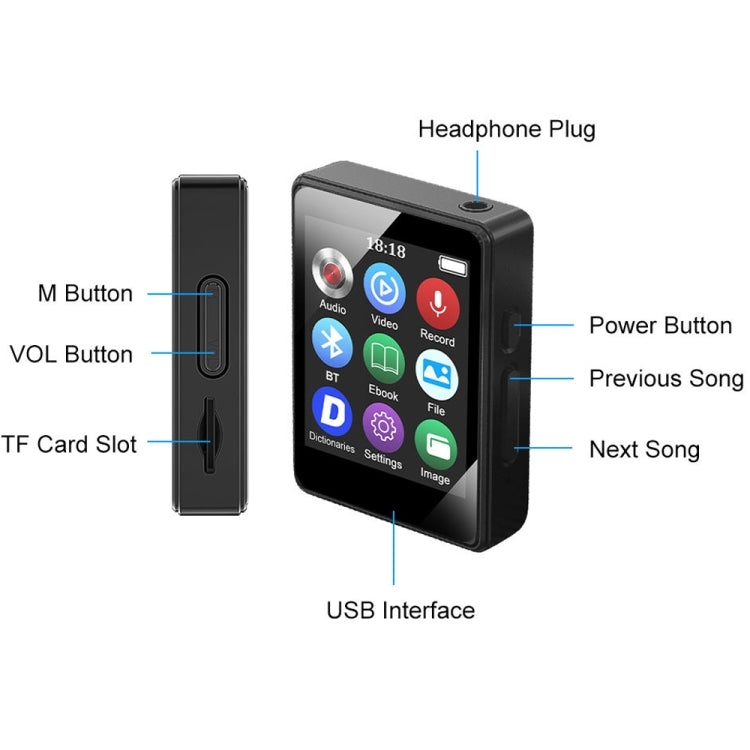 MP3 Music Player Bluetooth 5.0 Ebook Recorder MP4 Walkman Without Memory Card(Black) - MP3 Player by PMC TechLife | Online Shopping South Africa | PMC TechLife | Buy Now Pay Later Mobicred