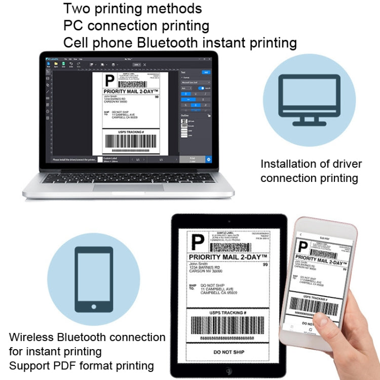 Phomemo PM241-BT Bluetooth Address Label Printer Thermal Shipping Package Label Maker, Size: US(Black White) - free shipping - PMC TechLife - Order now!