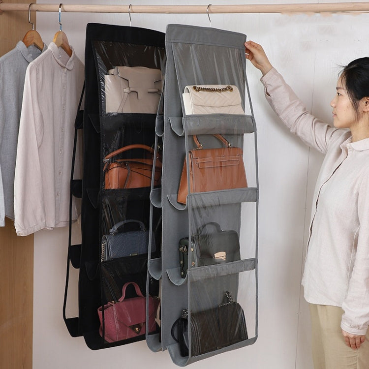 2pcs Double Sided Transparent Storage Bag Bedroom Wardrobe Storage Dustproof Hanging Bag Black 8 Grid - free shipping - PMC TechLife - Order now!
