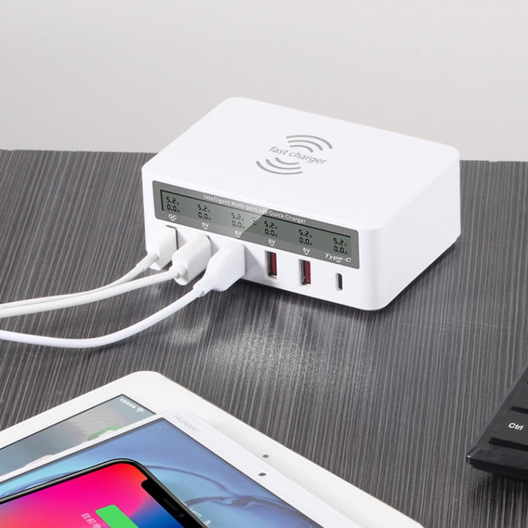 818F 5 USB Ports + Type-C Multifunctional Multi-Port Wireless Charger, Style: US Plug (White) - Multifunction Charger by PMC TechLife | Online Shopping South Africa | PMC TechLife | Buy Now Pay Later Mobicred