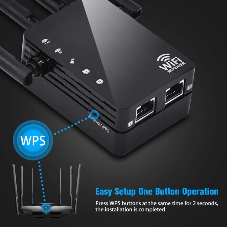 5G/2.4G 1200Mbps WiFi Range Extender WiFi Repeater With 2 Ethernet Ports US Plug Black - Broadband Amplifiers by PMC TechLife | Online Shopping South Africa | PMC TechLife