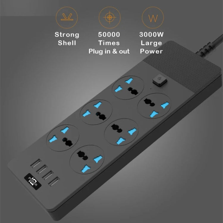 TB-T12 3000W 2m 4-USB Ports + 6-Jacks Multifunctional Flame-Retardant Socket With Switch(US Plug) - Extension Socket by PMC Jewellery | Online Shopping South Africa | PMC Jewellery | Buy Now Pay Later Mobicred