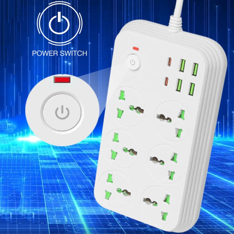 T24 2m 3000W 6 Plugs + PD + 4-USB Ports Multifunctional Flame-Retardant Socket With Switch(UK Plug) - Extension Socket by PMC Jewellery | Online Shopping South Africa | PMC Jewellery | Buy Now Pay Later Mobicred