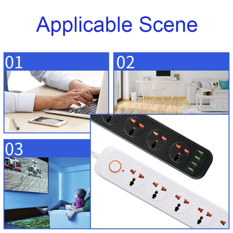 A03 2m 3000W 5 Plugs + 4-USB Ports Multifunctional Flame-retardant Socket with Switch(UK Plug) - Extension Socket by PMC Jewellery | Online Shopping South Africa | PMC Jewellery | Buy Now Pay Later Mobicred