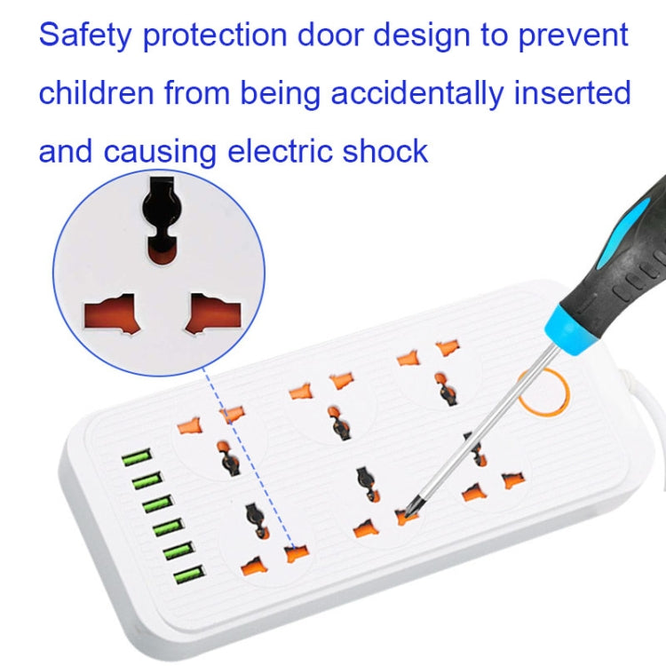 A07 2m 3000W 6 Plugs + 6-USB Ports Multifunctional Flame-retardant Socket with Switch(UK Plug) - Extension Socket by PMC TechLife | Online Shopping South Africa | PMC TechLife | Buy Now Pay Later Mobicred