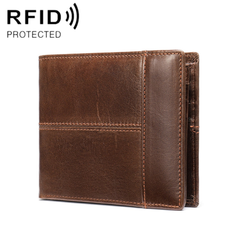 RFID Anti-Theft Short Mens Wallet Multi-Card Slot Cowhide Coin Purse(Coffee) - Antimagnetic RFID Package by PMC Jewellery | Online Shopping South Africa | PMC Jewellery | Buy Now Pay Later Mobicred