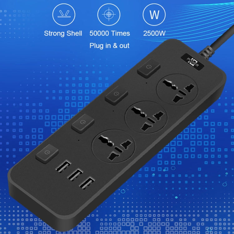 T14 2m 2500W 3 Plugs + 3-USB Ports Multifunctional Socket With Switch, Specification: US Plug (White) - Extension Socket by PMC TechLife | Online Shopping South Africa | PMC TechLife | Buy Now Pay Later Mobicred