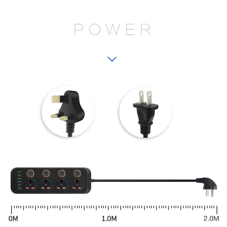 A05 2m 3000W 4 Plugs + 6-USB Ports Multifunctional Flame-Retardant Socket With Switch(US Plug) - Extension Socket by PMC Jewellery | Online Shopping South Africa | PMC Jewellery | Buy Now Pay Later Mobicred