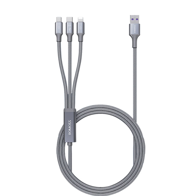 ROMOSS 3-In-1 66W 6A USB To 8 Pin / Type-C / USB-C / Micro Charging Cable Nylon Braid Cord 1M(Gray) - Multifunction Cable by ROMOSS | Online Shopping South Africa | PMC Jewellery | Buy Now Pay Later Mobicred