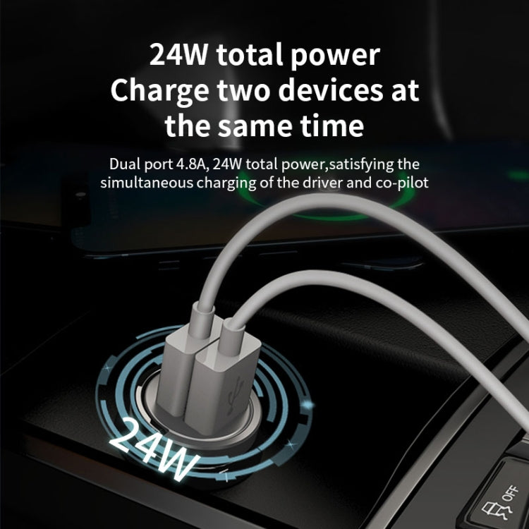 ROMOSS 24W Dual USB Port Car Charger With LED Indicator(Silver) - Car Charger by ROMOSS | Online Shopping South Africa | PMC Jewellery | Buy Now Pay Later Mobicred