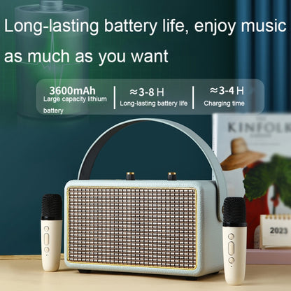 Leather Texture Portable Wooden Home Karaoke Bluetooth Speaker, Color: Gray+Dual-microphone - Desktop Speaker by PMC Jewellery | Online Shopping South Africa | PMC Jewellery | Buy Now Pay Later Mobicred