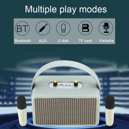 Leather Texture Portable Wooden Home Karaoke Bluetooth Speaker, Color: Gray+Dual-microphone - Desktop Speaker by PMC Jewellery | Online Shopping South Africa | PMC Jewellery | Buy Now Pay Later Mobicred