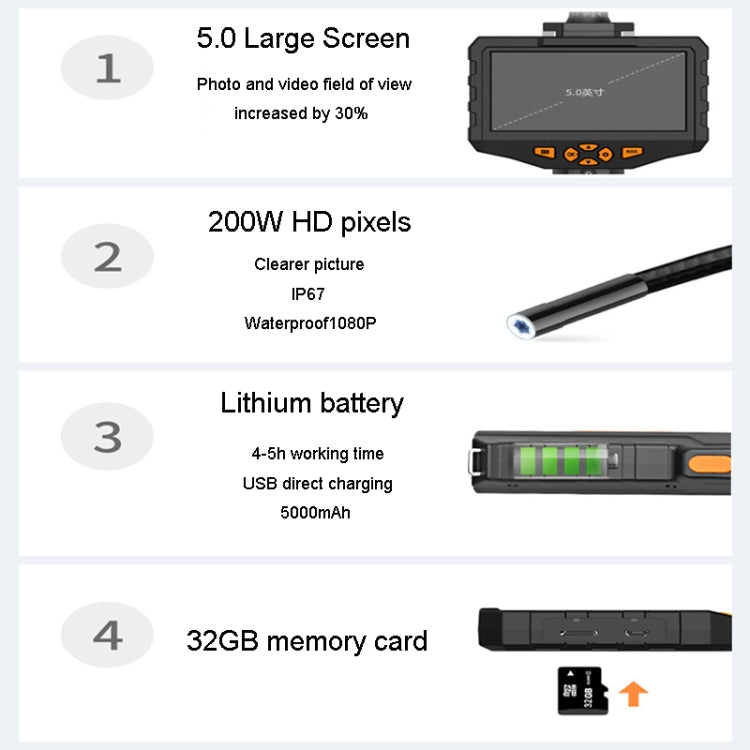 Teslong NTS300 5.5mm-1M Dual Lens Waterproof 5 Inch HD Industrial Borescope Auto Repair Tools -  by Teslong | Online Shopping South Africa | PMC Jewellery