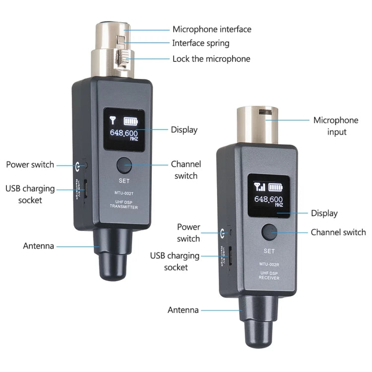 MTU-002 Microphone Wireless System UHF DSP Transmitter & Receiver Mic/Line Two Modes - Microphone by PMC TechLife | Online Shopping South Africa | PMC TechLife