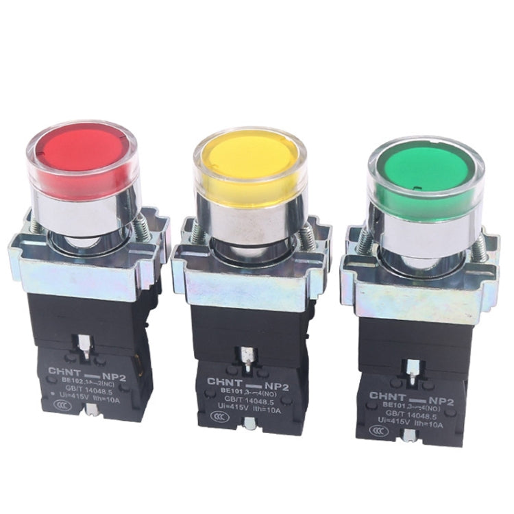 CHINT NP2-BW3363/220V 2 NO Pushbutton Switches With LED Light Silver Alloy Contact Push Button - Car Switches by CHINT | Online Shopping South Africa | PMC Jewellery | Buy Now Pay Later Mobicred