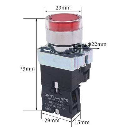 CHINT NP2-BW3363/220V 2 NO Pushbutton Switches With LED Light Silver Alloy Contact Push Button - Car Switches by CHINT | Online Shopping South Africa | PMC Jewellery | Buy Now Pay Later Mobicred