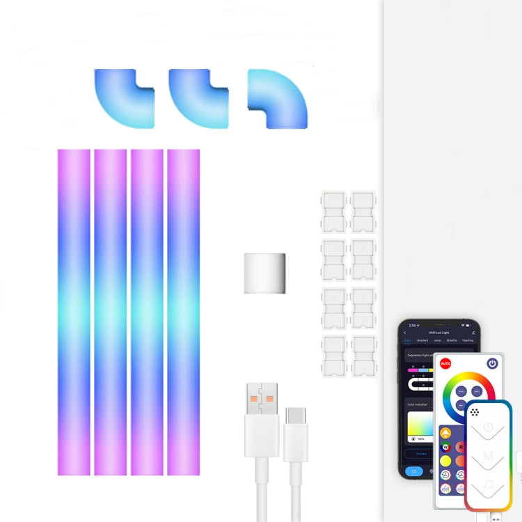 4pcs+3 Corners Bluetooth 12V RGBIC Splicing Wall Light Intelligent Remote Control Indoor Decorative Ambient Lights(US Plug) - Novelty Lighting by PMC TechLife | Online Shopping South Africa | PMC TechLife | Buy Now Pay Later Mobicred