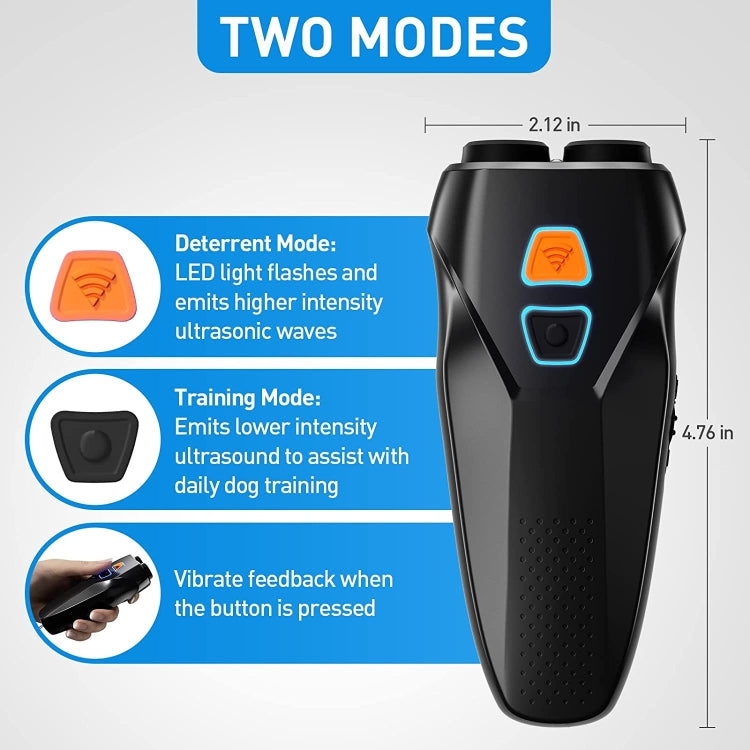 Ultrasonic Dog Repeller Stop Barker Dual Probe High Power Repeller Handheld Dog Trainer(Black) - Training Aids by PMC TechLife | Online Shopping South Africa | PMC TechLife | Buy Now Pay Later Mobicred