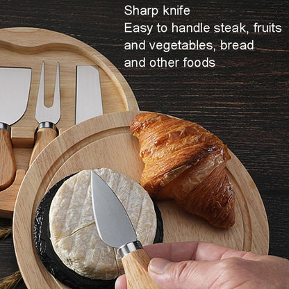 4pcs /Set Round Oak Box Cheese Knife Spatula Stainless Steel Cheese Tools Cutlery, Color: Black - Baking Pastry Tools by PMC Jewellery | Online Shopping South Africa | PMC Jewellery