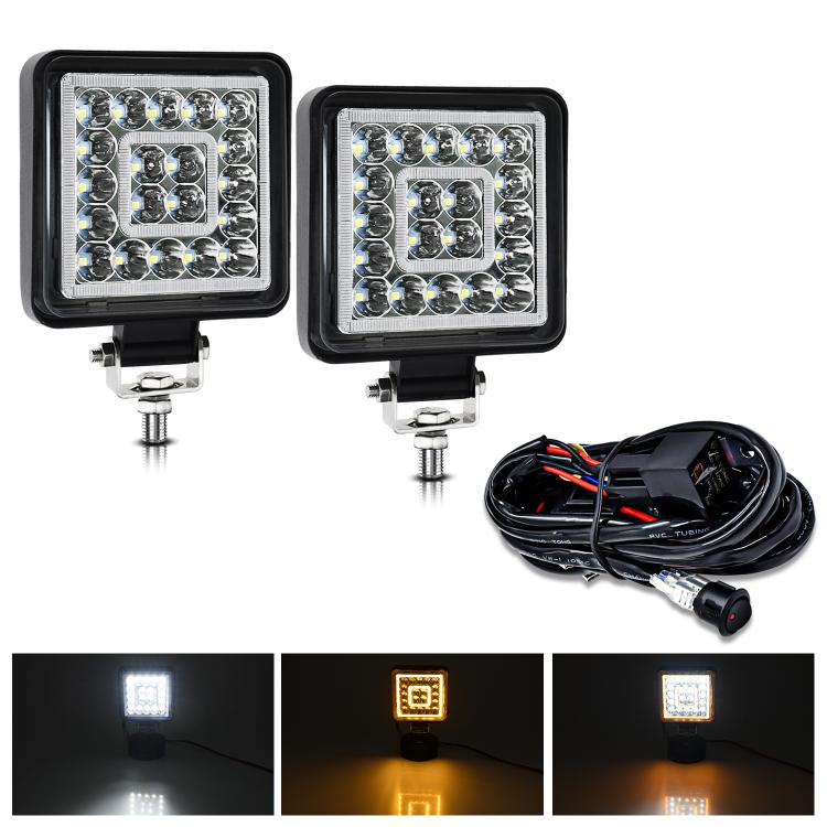 4 Inch Square Mixed Light Double-Circle Angel Eye Work Light(E10 1pair) - Work Lights by PMc TechLife | Online Shopping South Africa | PMc TechLife | Buy Now Pay Later Mobicred
