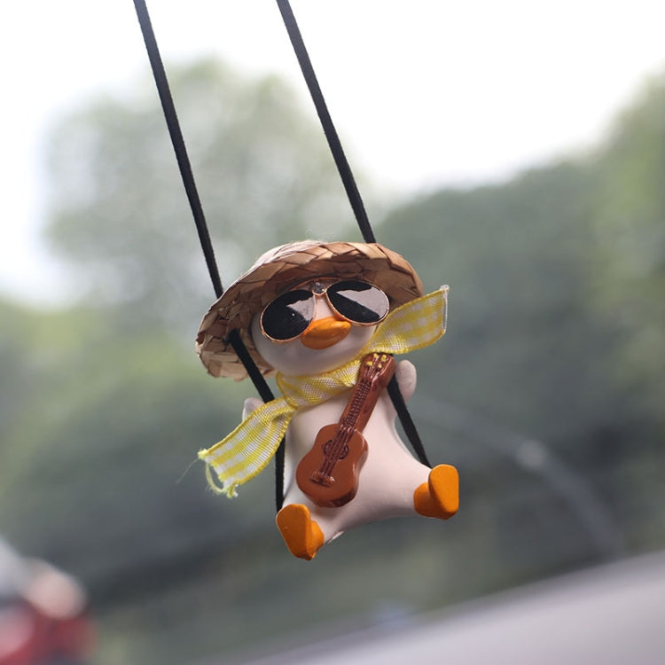 Car Cartoon Duck Rear View Mirror Interior Pendant(Brown Guitar Duck) - Ornaments by PMC Jewellery | Online Shopping South Africa | PMC Jewellery | Buy Now Pay Later Mobicred