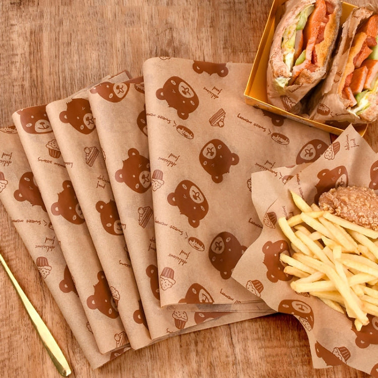 100sheets /Pack Bear Pattern Greaseproof Paper Baking Wrapping Paper Food Basket Liners Paper 30x30cm - Retail Packaging by PMc TechLife | Online Shopping South Africa | PMc TechLife | Buy Now Pay Later Mobicred