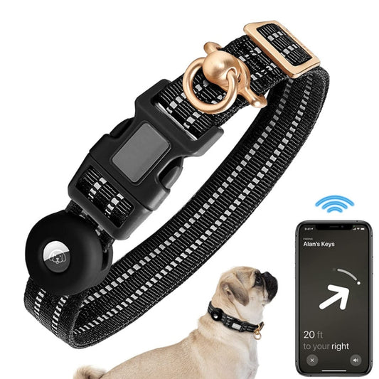 For AirTag Tracker Silicone Sleeve Medium Dog Collar Nylon Reflective Anti-Tangle Pet Collar, Size: M(Black) - Pet Series by PMC Jewellery | Online Shopping South Africa | PMC Jewellery | Buy Now Pay Later Mobicred