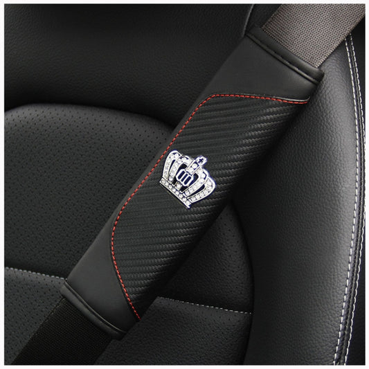 Car Seat Belt Cover Carbon Fiber Leather Auto Seat Shoulder Protection, Style: Crown Black - Seat Belts & Padding by PMC Jewellery | Online Shopping South Africa | PMC Jewellery | Buy Now Pay Later Mobicred