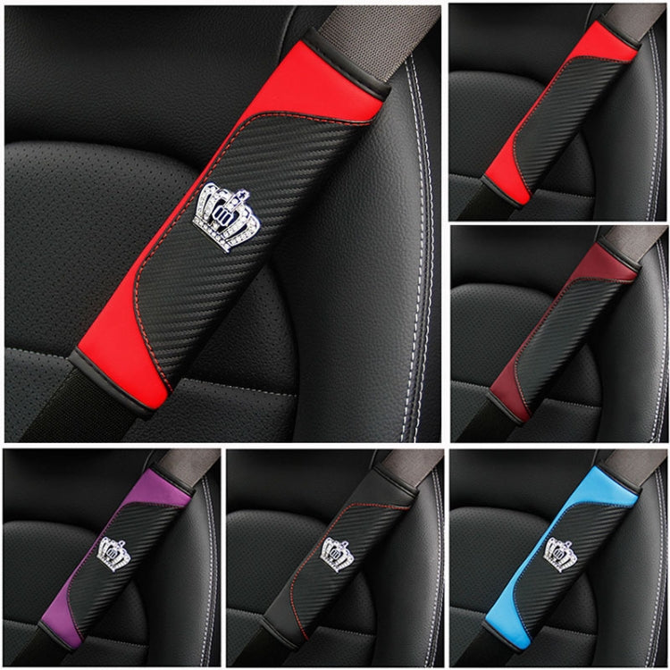 Car Seat Belt Cover Carbon Fiber Leather Auto Seat Shoulder Protection, Style: Crown Wine Red - Seat Belts & Padding by PMC Jewellery | Online Shopping South Africa | PMC Jewellery | Buy Now Pay Later Mobicred