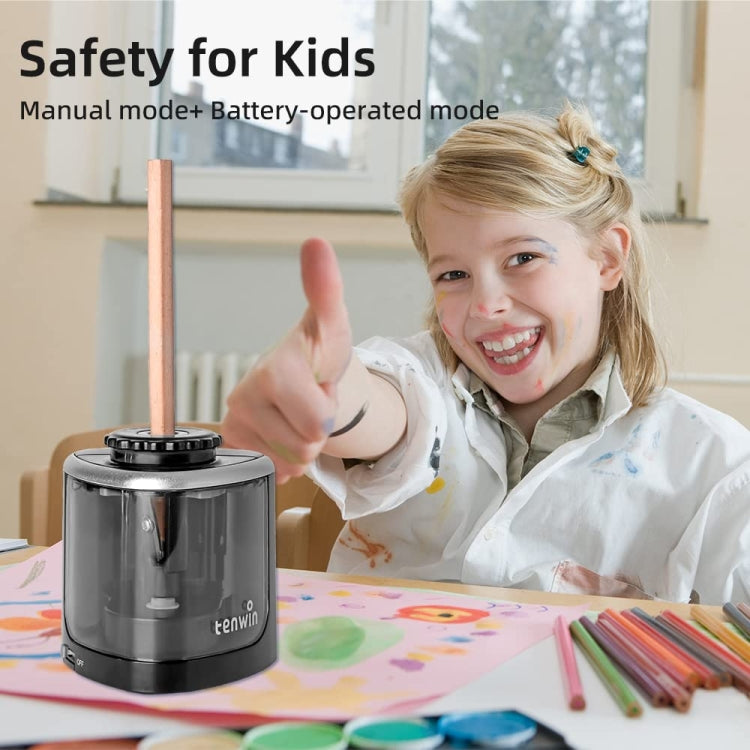 TENWIN Electrical Pencil Sharpener Student Stationery Semi-Automatic Sharpeners Battery Model(Black) - Pencil Sharpener by TENWIN | Online Shopping South Africa | PMc TechLife | Buy Now Pay Later Mobicred