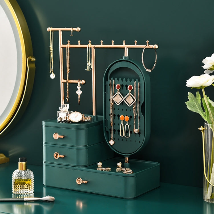 Jewelry and Cosmetics Storage Box Dressing Table with Mirror(Green) - Jewelry Storages by PMC Jewellery | Online Shopping South Africa | PMC Jewellery