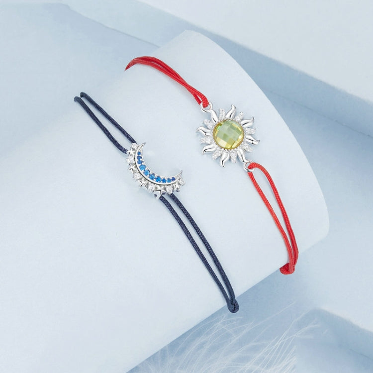 S925 Sterling Silver Sun And Moon Couple Braided Bracelet Jewelry, Model: BSB165-BU - Bracelets by PMC Jewellery | Online Shopping South Africa | PMC Jewellery