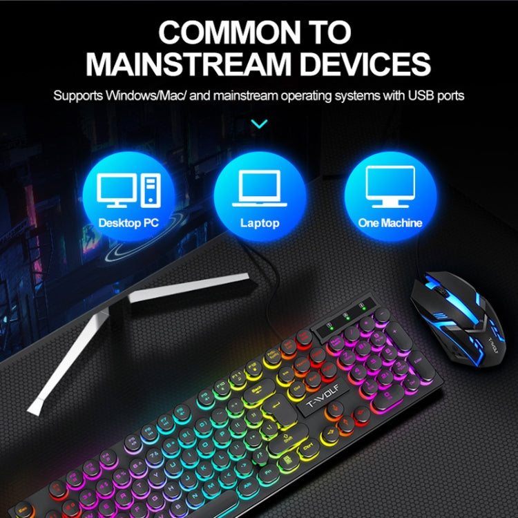 T-WOLF T80 104-Keys RGB Illuminated Office Game Wired Punk Retro Keyboard, Color: Black - Wired Keyboard by T-WOLF | Online Shopping South Africa | PMC Jewellery | Buy Now Pay Later Mobicred