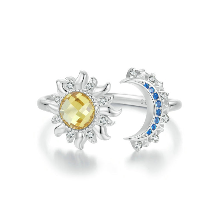 S925 Sterling Silver Platinum-plated Sun Moon Adjustable Open Ring(BSR546-E) - Rings by PMC Jewellery | Online Shopping South Africa | PMC Jewellery