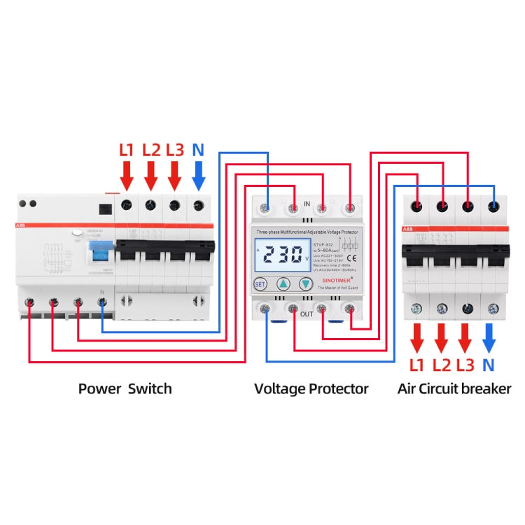 SINOTIMER STVP-932 80A 3-phase 380V LCD Self-resetting Adjustable Surge Voltage Protector - free shipping - PMC TechLife - Order now!