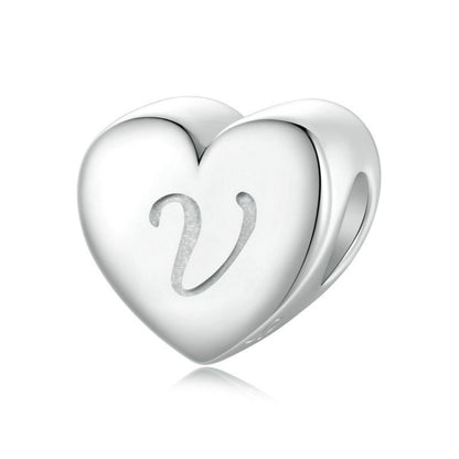 S925 Sterling Silver Platinum-plated Love Letters DIY Beads(V) - Jewelry Accessories by PMC Jewellery | Online Shopping South Africa | PMC Jewellery