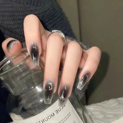 24pcs /Box  Press On Nails Dark Star and Moon Series False Nails Mid-Length Ballet Nails(R722) - Nail Stickers by PMC Jewellery | Online Shopping South Africa | PMC Jewellery | Buy Now Pay Later Mobicred