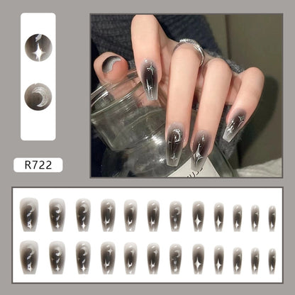 24pcs /Box  Press On Nails Dark Star and Moon Series False Nails Mid-Length Ballet Nails(R722) - Nail Stickers by PMC Jewellery | Online Shopping South Africa | PMC Jewellery | Buy Now Pay Later Mobicred