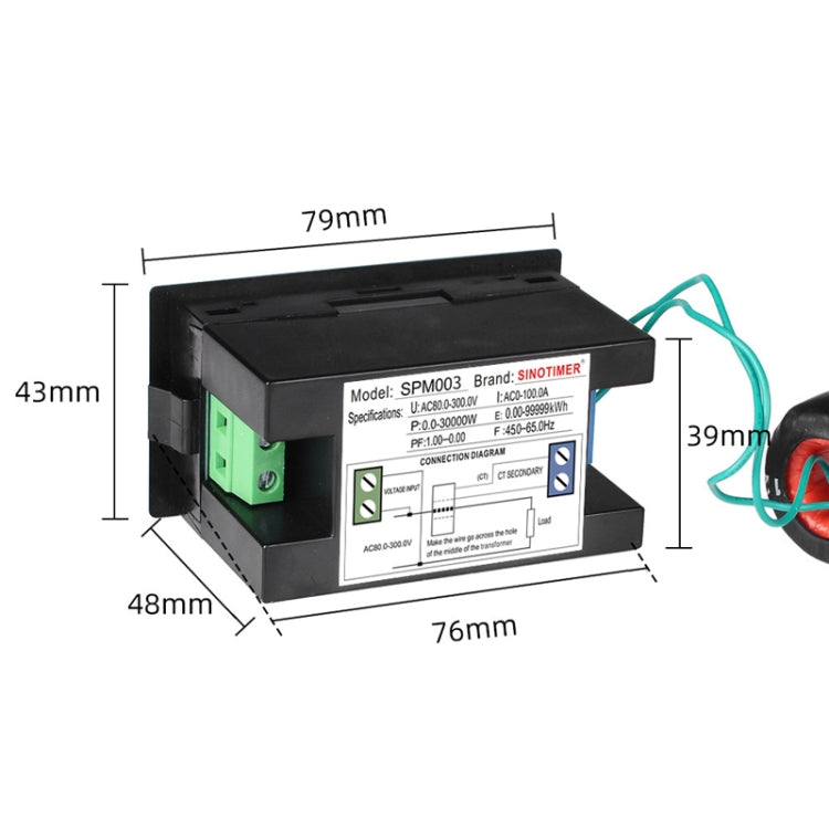 SINOTIMER SPM003 AC LED Digital Voltmeter Frequency Factors Meter Power Monitor, Specification: AC80-300V 100A - Current & Voltage Tester by SINOTIMER | Online Shopping South Africa | PMC Jewellery | Buy Now Pay Later Mobicred