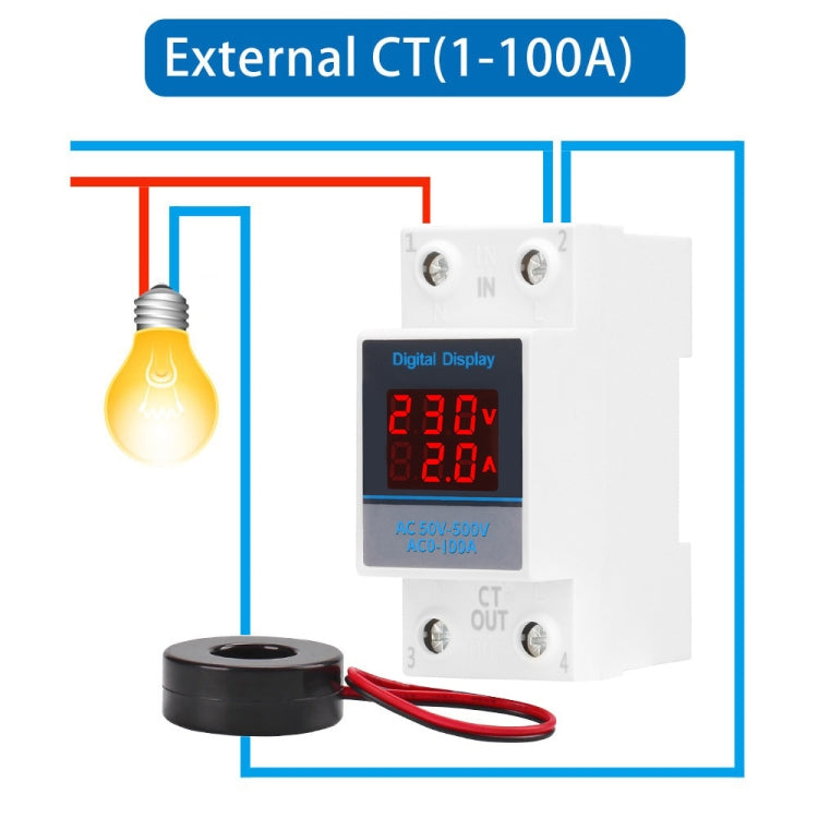 SINOTIMER SDM002 Household DIN Rail Single-Phase AC Dual Display Voltage And Current Meter(100A External Intestinal Sensor) - Current & Voltage Tester by SINOTIMER | Online Shopping South Africa | PMC TechLife | Buy Now Pay Later Mobicred