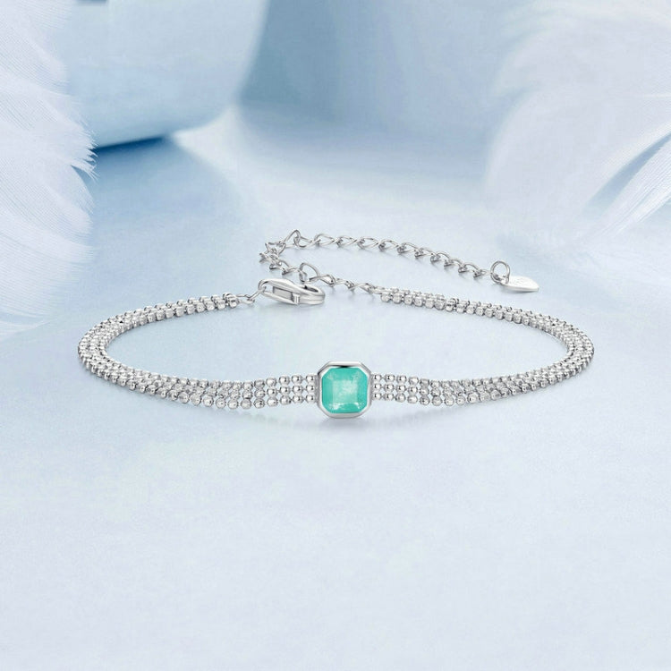 S925 Sterling Silver Ice Flower Transparent Blue-green Zircon Bracelet(BSB157) - Bracelets by PMC Jewellery | Online Shopping South Africa | PMC Jewellery