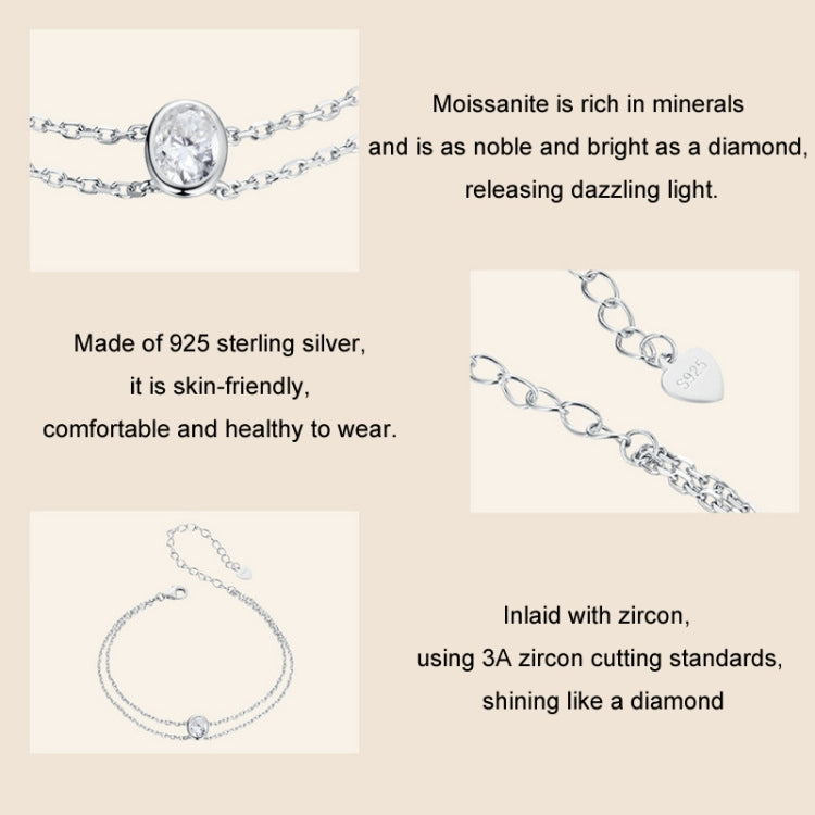 S925 Sterling Silver Platinum Plated Moissanite Double Layer Bracelet(MSB012) - Bracelets by PMC Jewellery | Online Shopping South Africa | PMC Jewellery