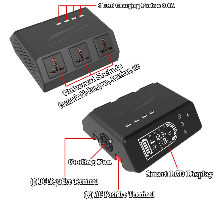 12V To 110V 1000W Pure Sine Wave Inverter - Pure Sine Wave by PMC TechLife | Online Shopping South Africa | PMC TechLife | Buy Now Pay Later Mobicred