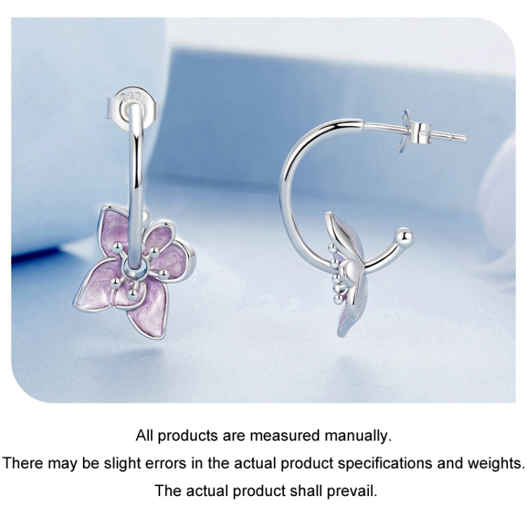 S925 Sterling Silver Platinum Plated Purple Flower Stud Earrings(BSE976) - Stud Earrings & Earrings by PMC Jewellery | Online Shopping South Africa | PMC Jewellery | Buy Now Pay Later Mobicred