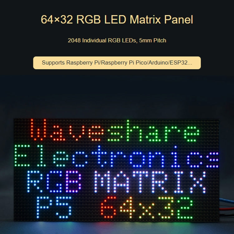 Waveshare RGB Full-color LED Matrix Panel, 5mm Pitch, 64x32 Pixels, Adjustable Brightness(25848) - Other Accessories by Waveshare | Online Shopping South Africa | PMC Jewellery | Buy Now Pay Later Mobicred