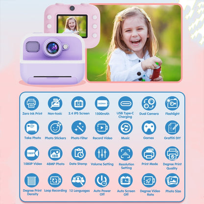 M8 2.4-Inch 1080P HD 2400W Pixel Dual-Camera Children Thermal Printing Camera, Color: Blue+32GB - Children Cameras by PMC Jewellery | Online Shopping South Africa | PMC Jewellery | Buy Now Pay Later Mobicred