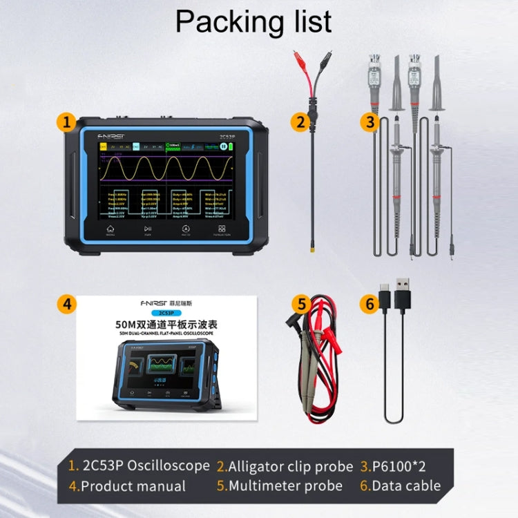 FNIRSI 2C53P Dual Channel Flat Panel Digital Oscilloscope Multimeter Signal Generator 3 In 1(Black) - free shipping - PMC TechLife - Order now!