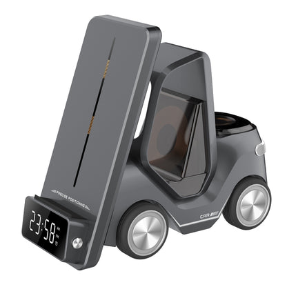 T20 5-in-1 Car-shaped Desktop Alarm Clock Wireless Charger with Atmosphere Light(Gray) - Wireless Charger by PMC Jewellery | Online Shopping South Africa | PMC Jewellery | Buy Now Pay Later Mobicred