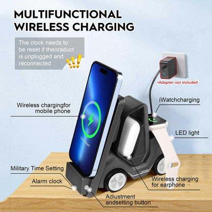 T20 5-in-1 Car-shaped Desktop Alarm Clock Wireless Charger with Atmosphere Light(Gray) - Wireless Charger by PMC Jewellery | Online Shopping South Africa | PMC Jewellery | Buy Now Pay Later Mobicred