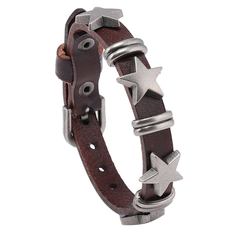 Personalized Street Punk Style Bracelet Pentagram Vintage Cowhide Bracelet(Dark Brown) - Bracelets by PMC Jewellery | Online Shopping South Africa | PMC Jewellery | Buy Now Pay Later Mobicred